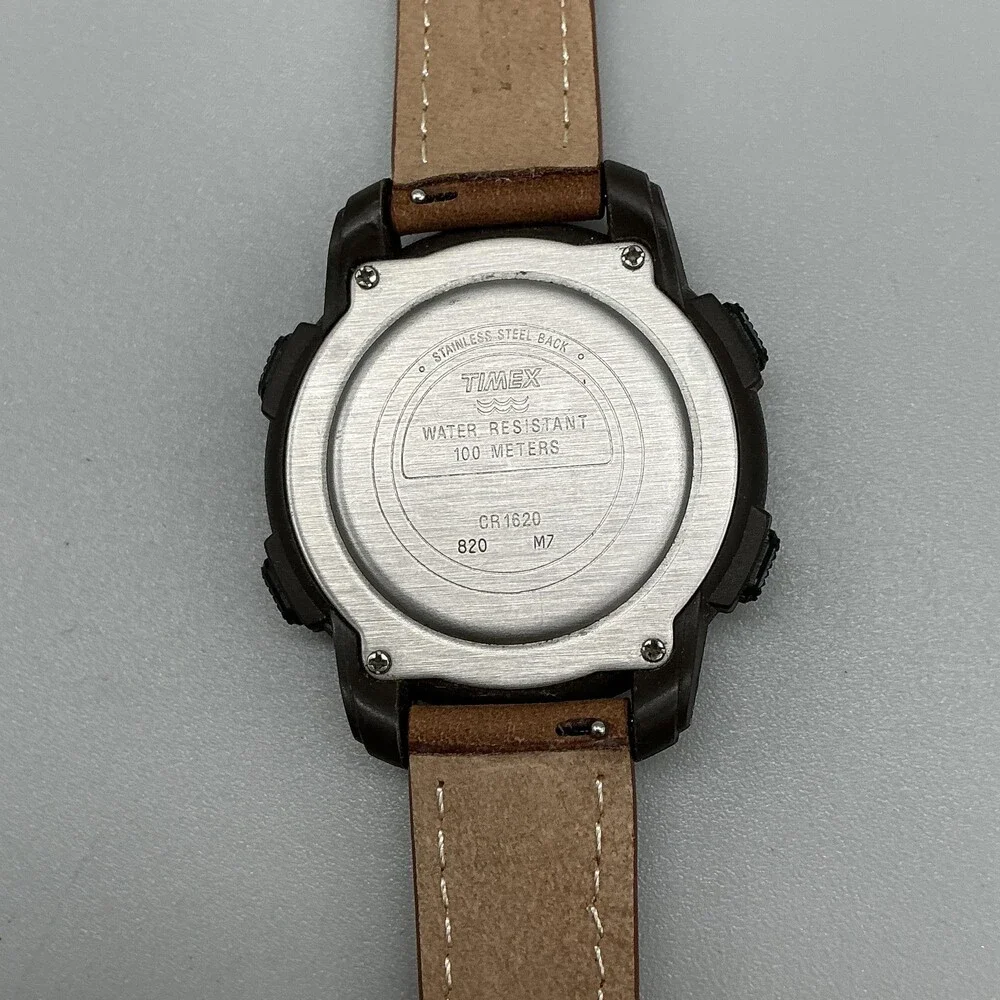 Timex Expedition Mens Watch 42mm Green Digital Brown Leather Compass New Battery